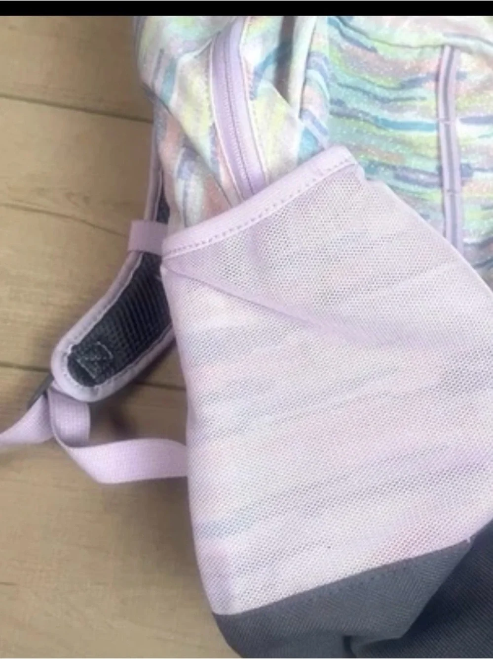 Lands’ End Girls Kids Pastel Striped Sparkly Backpack in Lavender & Multicolor